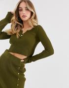 Asos Design Two-piece Scoop Neck Cropped Sweater-green