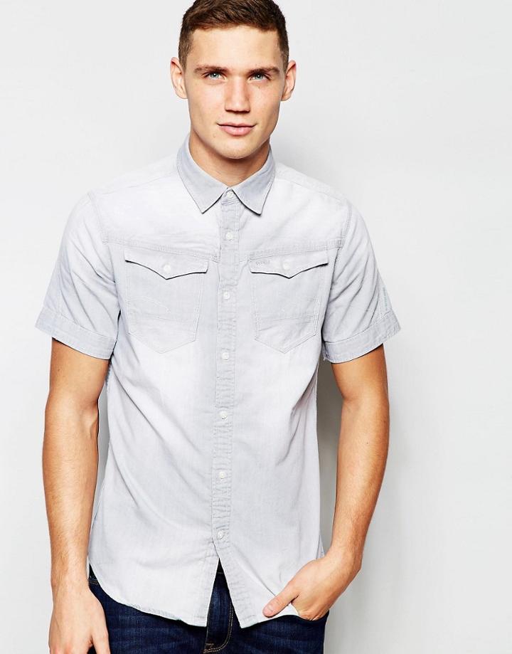 G-star Regular Fit Denim Shirt Arc 3d Short Sleeve Grey Light Aged - Lt Aged