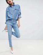 Esprit Cropped Distressed Stretch Jeans - Blue