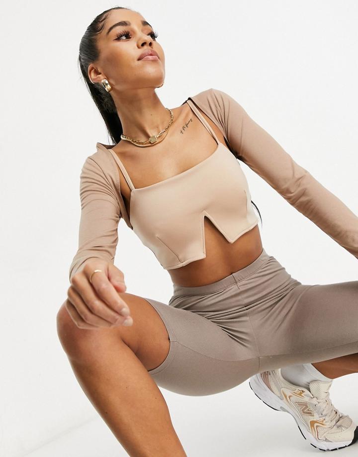 Asos Design Super Crop Shrug In Beige-neutral