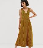 Asos Design Curved Smock Jumpsuit In Orange Stripe-multi