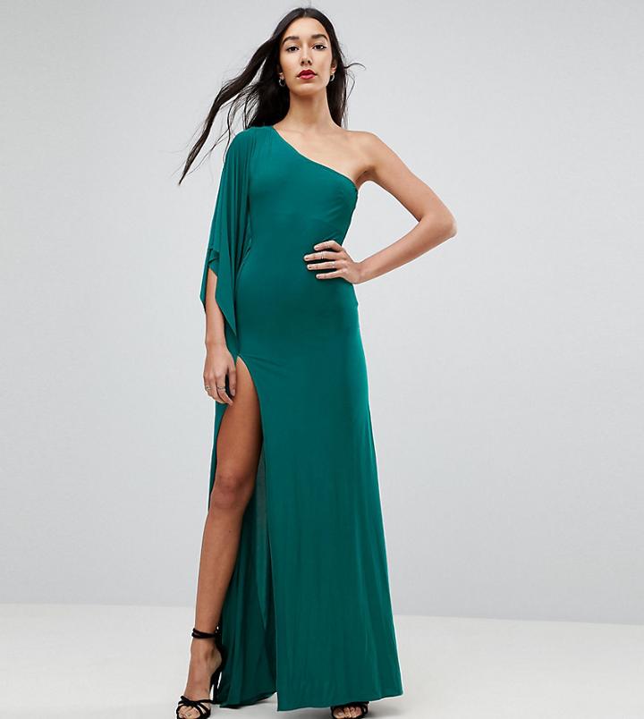 City Goddess Tall One Shoulder Maxi Dress With Side Split - Black