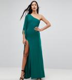 City Goddess Tall One Shoulder Maxi Dress With Side Split - Black