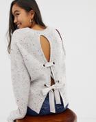 Asos Design Eyelet Back Detail Sweater In Nep Yarn - Stone