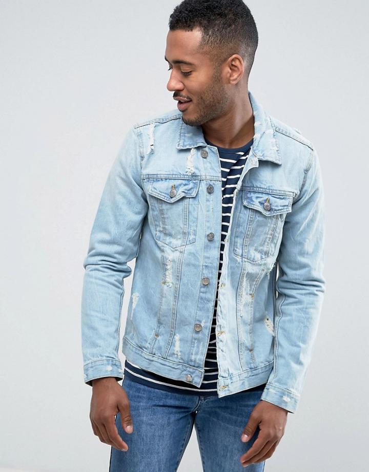 Brave Soul Light Wash Distressed Jacket - Blue