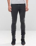 Asos Skinny Longline Stacker Jeans With Spray Coating - Black
