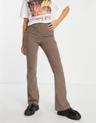 Topshop Highwaisted Bengaline Flared Pant In Brown