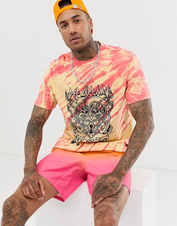 Bershka Def Leppard Print T Shirt In Tie Dye - Multi