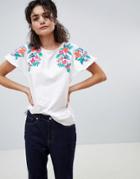Mango Embroidered Shoulder T-shirt In White - White
