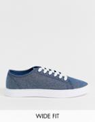 Asos Design Wide Fit Sneakers In Blue Chambray