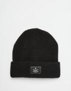 Asos Waffle Beanie With Patch In Black - Black