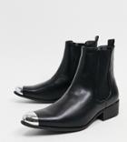 Truffle Collection Wide Fit Western Chelsea Boots In Black With Toe Cap