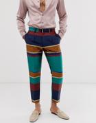 Asos Design Slim Crop Smart Pants In Multi Stripe With Drawcord Detail - Green