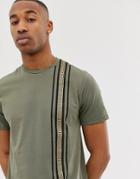 River Island T-shirt With Gold Taping In Khaki - Green
