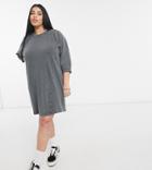 Noisy May Curve Mini Sweat Dress With Puff Sleeves In Charcoal Gray-grey