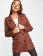 In The Style X Perrie Sian Double Breasted Blazer In Chocolate - Part Of A Set-brown