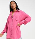 Lola May Petite Oversized Shirt In Hot Pink