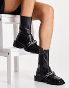Asos Design Alarm Premium Leather Loafer Boots With Chain In Black