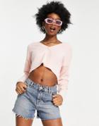 Asos Design Cropped Fluffy Cardigan In Pink