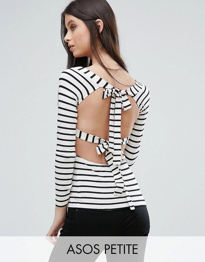 Asos Petite Off Shoulder Top In Stripe With Tie Back Detail - Multi