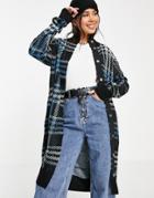 Noisy May Longline Cardigan In Black Check Print-multi