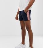 Asos Design Tall Jersey Skinny Shorts In Shorter Length With Side Stripe In Navy