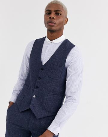 Shelby & Sons Slim Suit Vest With Patch Pockets In Navy