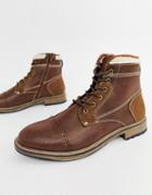 River Island Faux Leather Boots With Fleece Lining In Tan