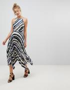 Asos Midi Cami Dress In Pleated Stripe - Multi