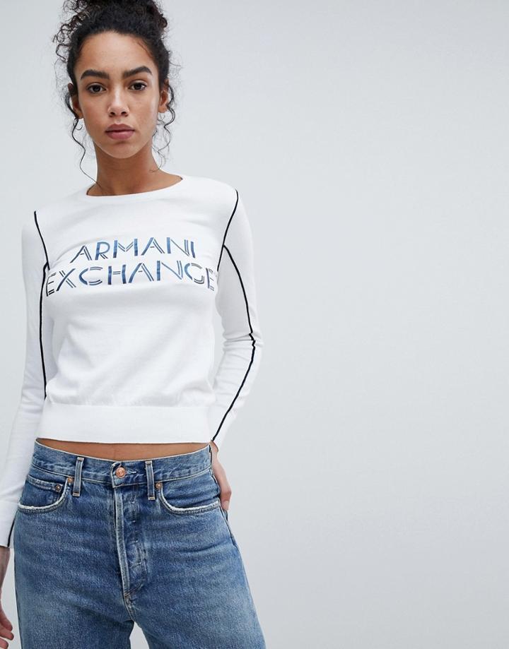Armani Exchange Metallic Logo Knitted Sweater - White