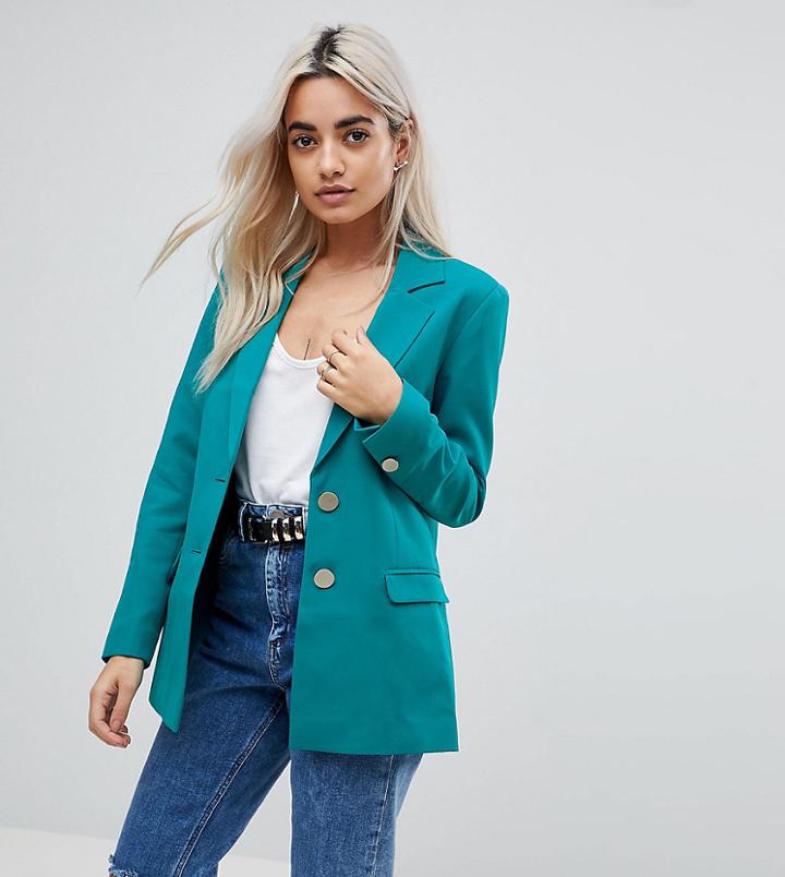 Asos Petite Tailored Mansy Blazer With Gun Metal Buttons-green
