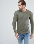Pull & Bear Crew Neck Textured Sweater In Khaki - Green