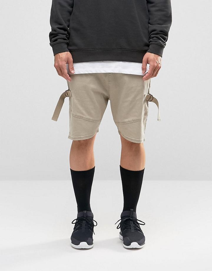 Asos Drop Cotch Shorts With D Rings In Brown - Brown