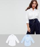 Asos Petite Fuller Bust 3/4 Sleeve Shirt In Stretch Cotton 2 Pack - Multi