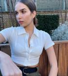 Labelrail X Hana Cross Crop Button Front Polo In Wide Rib-white