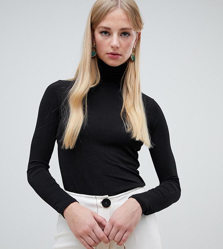 Warehouse Roll Neck Long Sleeve Top In Black - Black