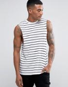 Asos Relaxed Stripe Sleeveless T-shirt With Dropped Armhole - White
