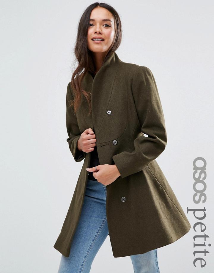 Asos Petite Skater Coat With Funnel Neck - Green