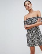 Prettylittlething Lace Bardot Mini Dress - Black
