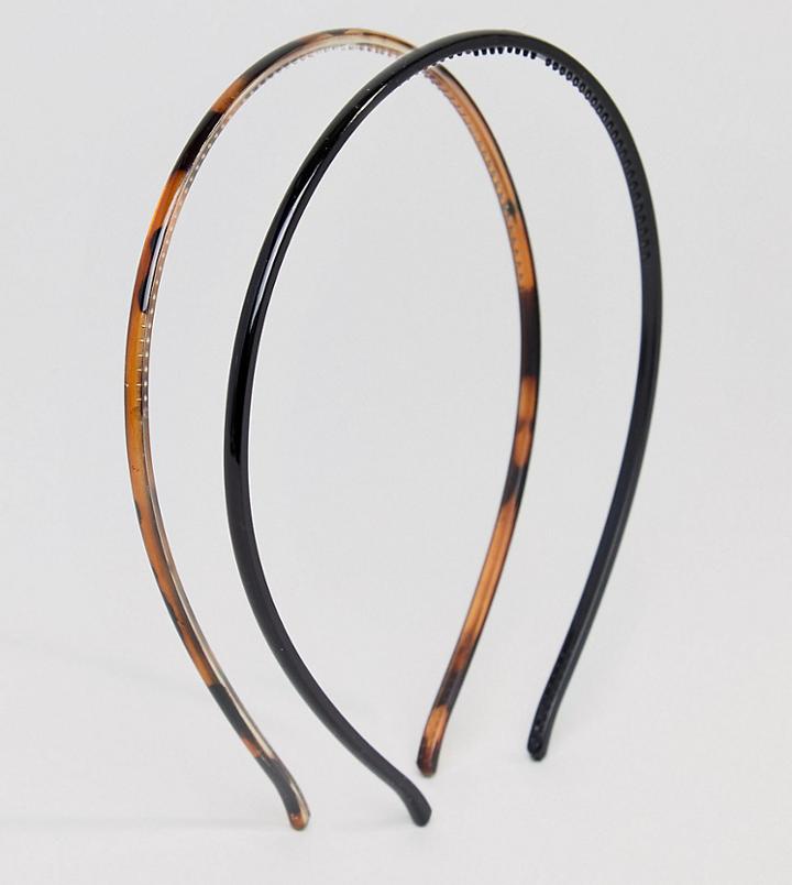 Asos Design Pack Of 2 Plastic Headbands - Brown