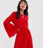 Asos Design Petite Fluted Sleeve Smock Mini Dress-red