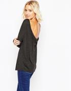 Asos The Scoop Back Top With Long Sleeves - Charcoal Marl