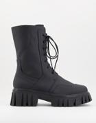 Public Desire Man Bruno Chunky Lace Up Boots In Black Waxy