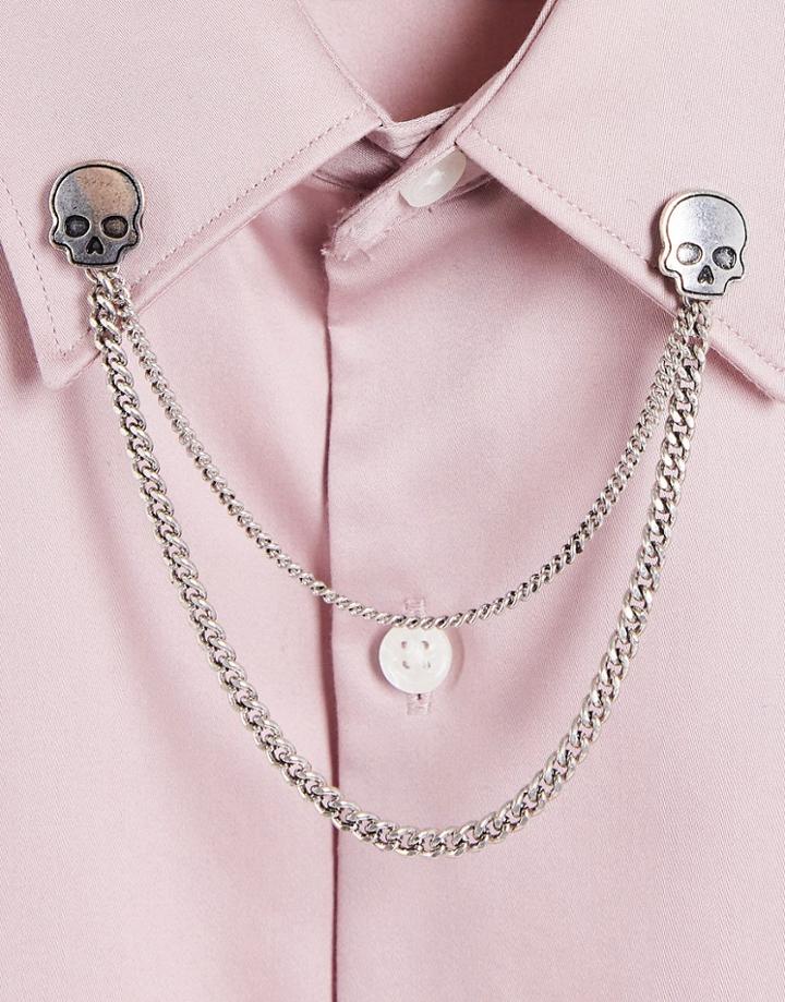 Asos Design Wedding Collar Tips With Skull Design In Silver Tone