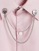 Asos Design Wedding Collar Tips With Skull Design In Silver Tone
