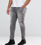 Asos Plus Super Skinny Jeans In Gray With Abrasions - Gray