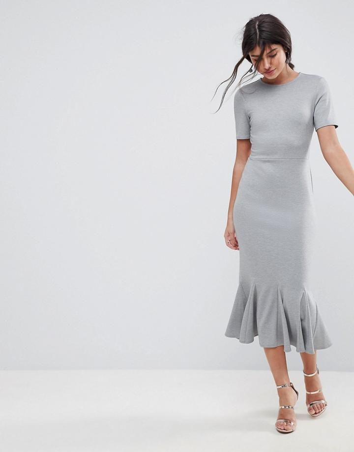 Asos Midi Dress With Godet Pep Hem - Gray