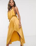Asos Design Minimal Drape Satin Midi Dress In Gold