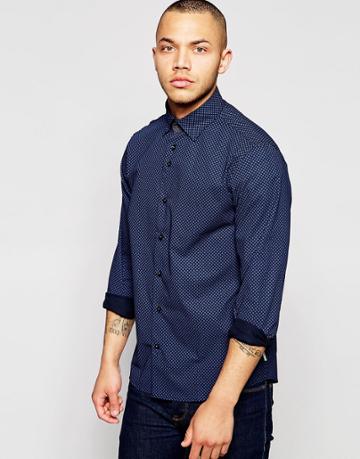 Dickens And Browne Poplin Diamond Print Shirt - Blue