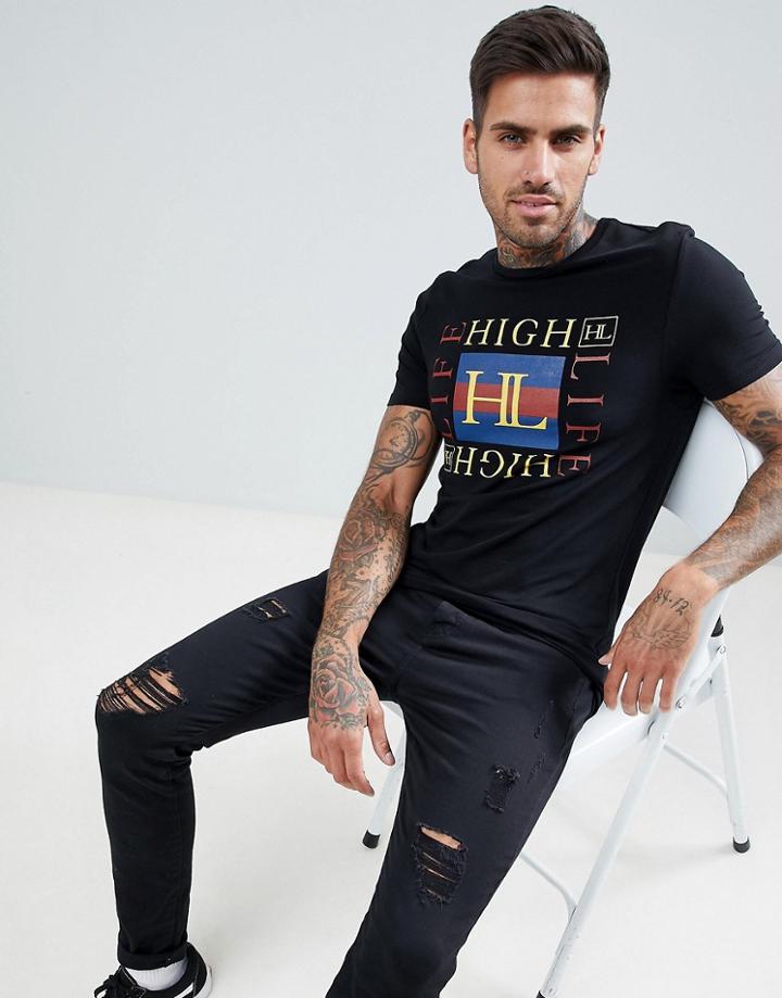 Asos Design Muscle T-shirt With High Life Print - Black